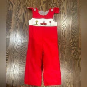 Red Kids Overalls with Truck Design
